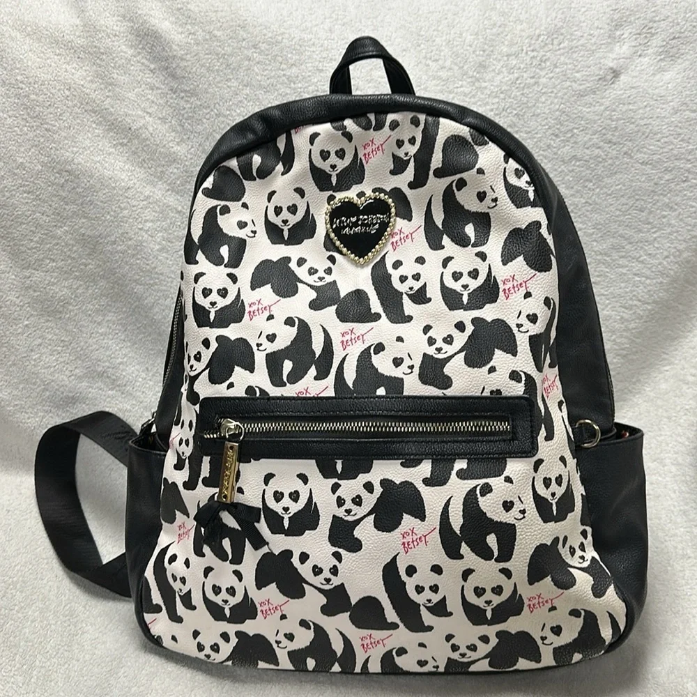 Betsey Johnson Full Size Super Cute Panda backpack, Floral Lining